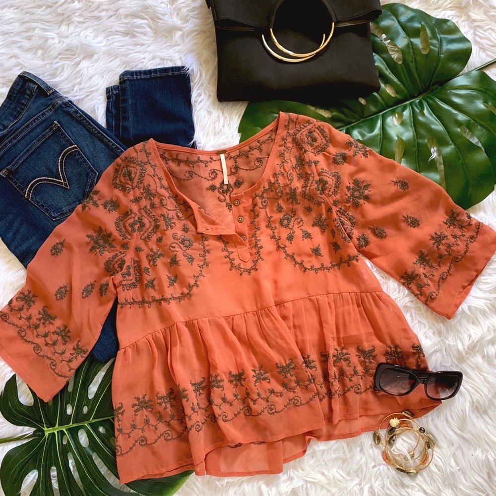FREE PEOPLE Embroidered Crop Top